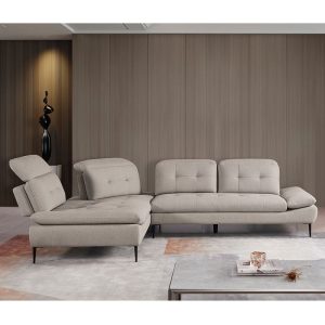 SELBY Καναπές Σαλονιού Δεξιά Γωνία, Ανακλινόμενα Κεφαλάρια, Ύφασμα Μπεζ