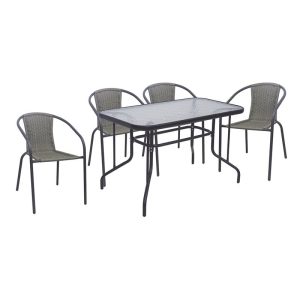 BALENO-W Set Τραπεζαρία Κήπου: Τραπέζι + 4 Πολυθρόνες Μέταλλο Ανθρακί, Wicker Mixed Grey