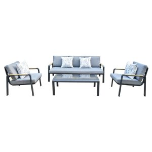 LATINO Set Σαλόνι Κήπου 4τεμ, Αλουμίνιο Μαύρο, Μαξιλάρια Γκρι, Γυαλί Μαύρο