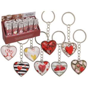Μπρελόκ Κλειδιών Μενταγιόν Καρδιά Μέταλλο/Γυαλί 3.5cm Σε 8 Σχέδια