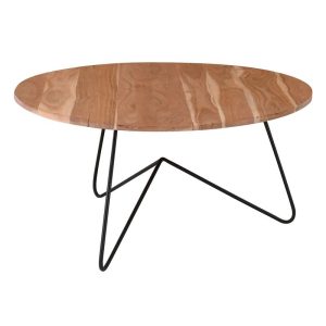 BORAL-W Τραπεζάκι Σαλονιού Καθιστικού, Μέταλλο Βαφή Μαύρο, Ξύλο Ακακία Φυσικό