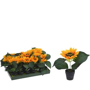 Φυτό Τεχνητό ArteLibre Ηλίανθος 22cm Σε Μαύρο Γλαστράκι Φ7cm Σε 2 Ποικιλίες