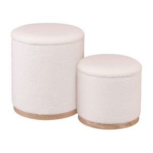 MATIC Set-2 Σκαμπό-Τραπεζάκι με Αποθηκευτικό Χώρο, Teddy Ύφασμα Εκρού