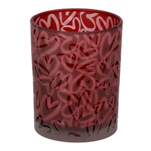 Φανάρι κυλινδρικό μοτίβο καρδιάς γυάλινα σκεύη κόκκινο D10X13Cm D10X13Cm