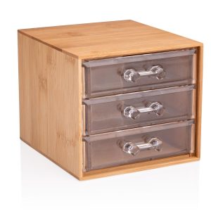 Κουτί Καλλυντικών με 3 Συρτάρια Μπαμπού 13.8×12.3x11cm