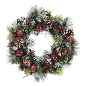 Χριστουγεννιάτικο Στεφάνι Με Κόκκινα Berries Και Χιόνι Φ40cm