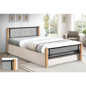 ΝΕΤ Κρεβάτι Διπλό για Στρώμα 150x200cm, Μέταλλο Βαφή Μαύρο, Ξύλο Φυσικό