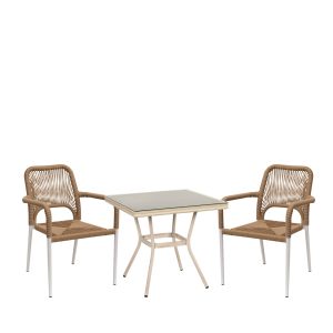 Σετ Τραπεζαρία Κήπου ArteLibre ANGOLA Λευκό Αντικέ Με 2 Πολυθρόνες 14990270