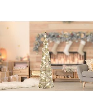 Χριστουγεννιάτικος Κώνος Με 30 MicroLED Χρυσό 60cm