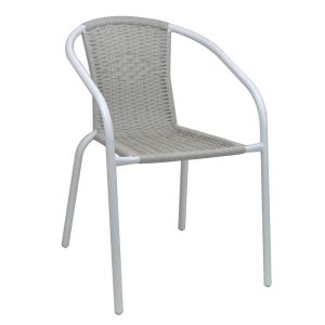 BALENO-W Πολυθρόνα Στοιβαζόμενη, Μέταλλο Βαφή Άσπρο, Wicker Beige