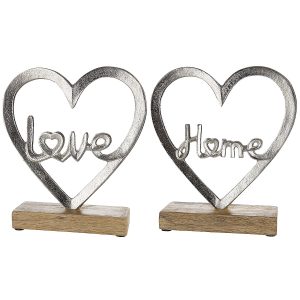 Διακοσμητικό ArteLibre Καρδιά ‘Home/Love’ Σε Βάση Ασημί Αλουμίνιο/Ξύλο 6x18x16cm Σε 2 Σχέδια