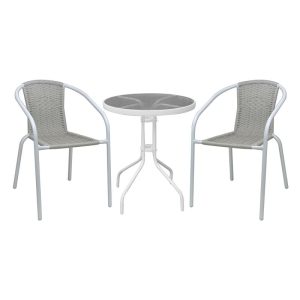 BALENO-W Set Κήπου – Βεράντας: Τραπέζι + 2 Πολυθρόνες Μέταλλο Άσπρο, Wicker Beige