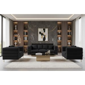MORRIS Set Σαλόνι – Καθιστικό 3θέσιος + 2θέσιος + Πολυθρόνα Ύφασμα Teddy Μαύρο