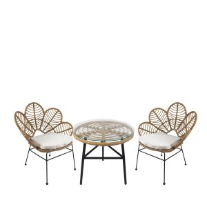 Σετ Τραπεζαρία Κήπου ArteLibre ARELLIUS Φυσικό/Μαύρο Μέταλλο/Rattan/Γυαλί Με 2 Καρέκλες 14990357