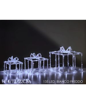 Χριστουγεννιάτικο Σετ Φωτιζόμενα Δώρα Με 135 LED Λευκό Ψυχρό Σετ 3Τμχ