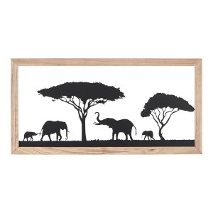 Ανάγλυφο τοίχου Ορθογώνιο Μοτίβο Ελέφαντα Μεταλλικό Μαύρο 30X1X60Cm 30X1X60Cm