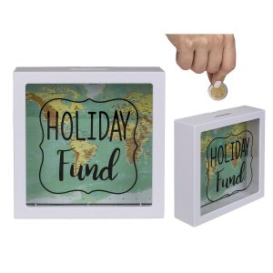 Κουμπαράς ‘Holiday Fund’ Με Σχέδιο Παγκόσμιο Χάρτη Λευκό Πλαστικό 15cm