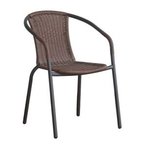 BALENO Πολυθρόνα Βεράντας – Κήπου, Μέταλλο Βαφή Καφέ, Wicker Brown, Στοιβαζόμενη