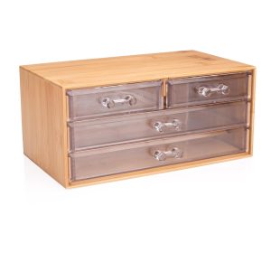 Κουτί Καλλυντικών με 4 Συρτάρια Μπαμπού 13.8×23.7x11cm