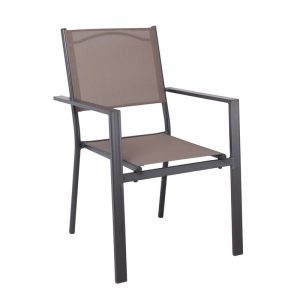 AMIRAL Πολυθρόνα Dining Στοιβαζόμενη, Aλουμίνιο Ανθρακί – Textilene Cappuccino