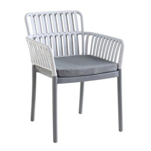 SYLVIA Πολυθρόνα Βεράντας- Κήπου, PP-UV Ανοιχτό Γκρι- Ανθρακί, Μαξιλάρι Γκρι (KD)