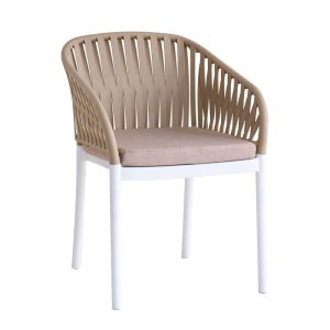 EMERY Πολυθρόνα Βεράντας-Κήπου PP-UV Sand Beige-Άσπρο, Μαξιλάρι Μπεζ (KD)