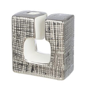 Κηροπήγιο ‘Boston’ Κεραμικό Ασημί/Λευκό 6×11.5×12.5cm