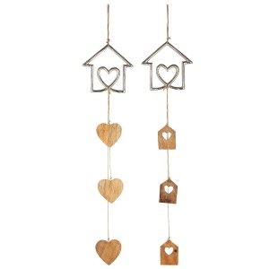 Διακοσμητικό Κρεμαστό ArteLibre Σπιτάκι Ασημί/Φυσικό Αλουμίνιο/Ξύλο 1×12.5x90cm Σε 2 Σχέδια