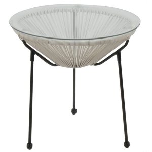 ACAPULCO Τραπεζάκι Μέταλλο Βαφή Μαύρο, Rattan Άσπρο