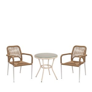 Σετ Τραπεζαρία Κήπου ArteLibre BURUNDI Λευκό Αλουμίνιο/Γυαλί Με 2 Πολυθρόνες 14990269