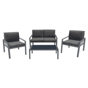 RIVIAN Set Σαλόνι Κήπου 4τεμ, Μέταλλο Βαφή Ανθρακί, Μαξιλάρια Γκρι