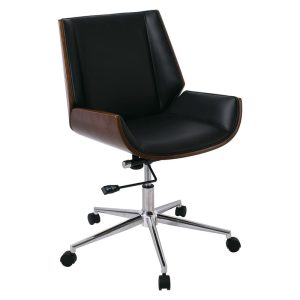 BF9860 Πολυθρόνα Γραφείου Μέταλλο Χρώμιο Καρυδί – Pu Μαύρο