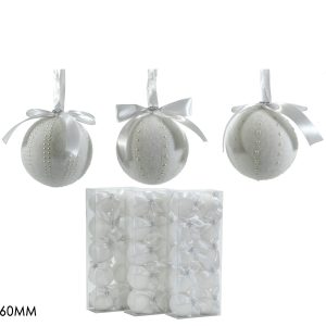 Χριστουγεννιάτικη Μπάλα Λευκό 60mm Σετ 10Τμχ Σε 3 Σχέδια