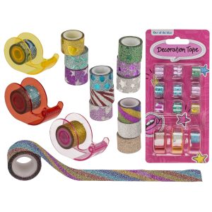 Ταινία Συσκευασίας Με Glitter 12mm Με 3 Θήκες Σε Διάφορα Χρώματα Και Σχέδια Σετ 12Τμχ