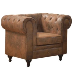 CHESTERFIELD York Πολυθρόνα Σαλονιού – Καθιστικού, Ύφασμα Απόχρωση Καφέ Camel