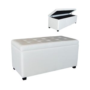 DENISE Σκαμπό με Αποθηκευτικό Χώρο – Ταμπουρέ, PU Εκρού