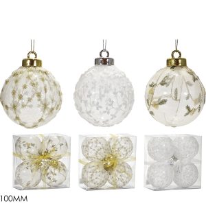Χριστουγεννιάτικη Μπάλα Χρυσό 100mm Σετ 4Τμχ Σε 3 Σχέδια