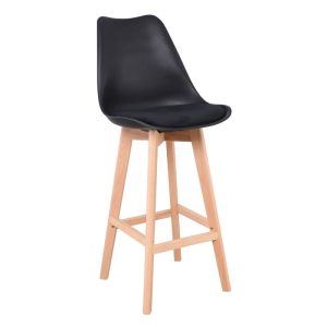 MARTIN Σκαμπό BAR Οξιά Φυσικό, Μαύρο PP & Ύφασμα Velure, Μονταρισμένη Ταπετσαρία