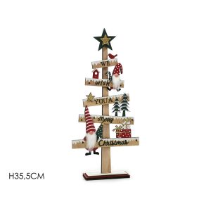 Δεντράκι Διακοσμητικό Με Πινακίδες ‘We Wish You A Merry Christmas’ Φυσικό/Κόκκινο Ξύλο 35.5cm