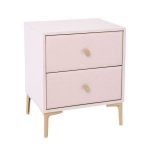 LANA Κομοδίνο με 2 Συρτάρια, Απόχρωση Εκρού, με πρόσοψη Pu Καπιτονέ