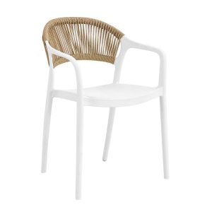 DONNA Πολυθρόνα-Pro Στοιβαζόμενη, PP-UV Άσπρο, Rope Wicker Φυσικό