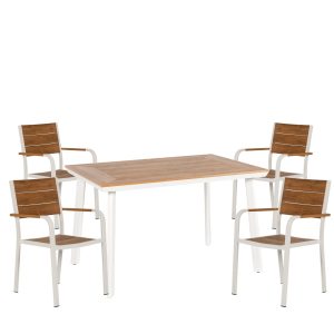 Σετ Τραπεζαρία Κήπου ArteLibre EPUPA Λευκό/Καρυδί Αλουμίνιο/Ξύλο Με 4 Πολυθρόνες 14990202