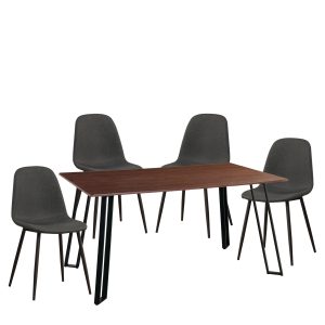 Σετ Τραπεζαρία (4+1) ArteLibre SARTHA Καρυδί/Μαύρο/Γκρι Ύφασμα/Μέταλλο/Ξύλο 150x90x75cm