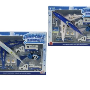 Παιδικό Σετ Αεροδρομίου Με Αεροπλάνο Και Οχήματα Μπλε/Λευκό Πλαστικό/Μέταλλο Σετ 11Τμχ Σε 2 Συνδυασμούς Για 4+ Ετών