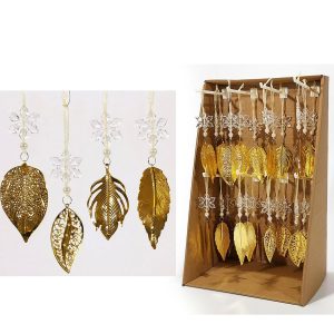 Διακοσμητικό Κρεμαστό Φύλλο Χρύσο Με Νιφάδα 16cm Σε 4 Σχέδια