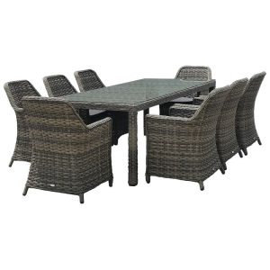 ESPERIA Set Τραπεζαρία Κήπου ALU,Wicker Grey Brown-Ανθρακί: Τραπέζι 230×100 + 8 Πολυθρόνες