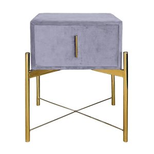 PASSION Κομοδίνο με 1 Συρτάρι, Ύφασμα Velure Απόχρωση Γκρι