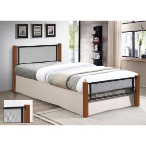 ΝΕΤ Κρεβάτι Μονό για Στρώμα 90x190cm, Μέταλλο Βαφή Μαύρο, Ξύλο Καρυδί