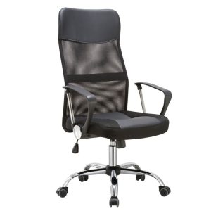 BF2400-PVC Πολυθρόνα Γραφείου Διευθυντή, Βάση Χρώμιο, Pvc Μαύρο – Mesh Μαύρο