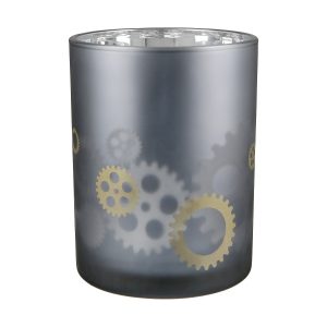 Κηροπήγιο ArteLibre Με Διακόσμηση Γρανάζια Γκρι Γυαλί Φ10×12.5cm